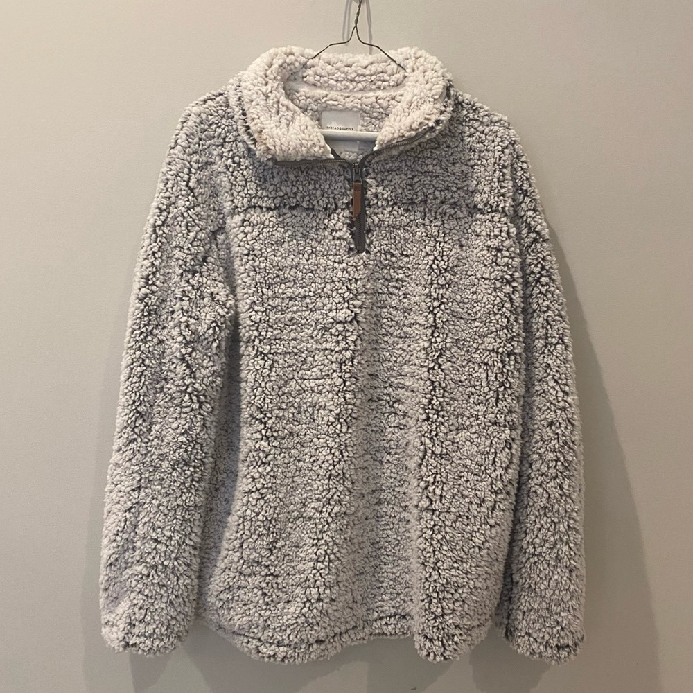 NWOT Thread & Supply Lazy Sunday Faux Shearling Quarter Zip Pullover